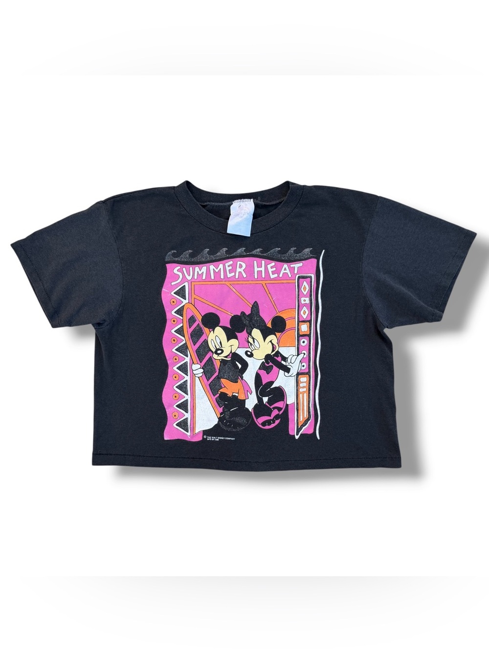 Vintage Disney Mickey & Minnie Summer Heat Cropped T-Shirt Black Medium 80s 90s